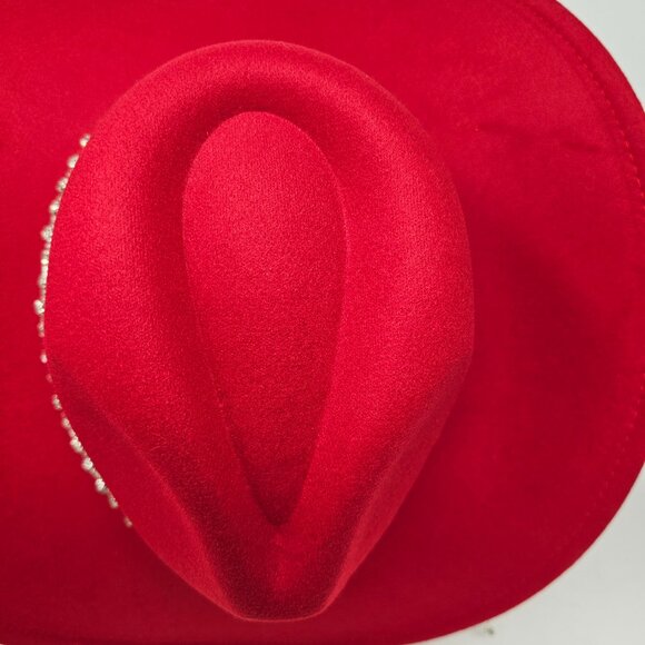 Red Cowboy Cowgirl Bling Bling Hat Felt Rhinestones Dangling Vintage Style NWT - Picture 3 of 7